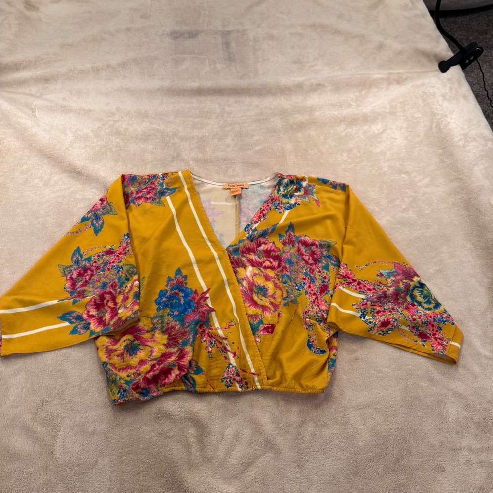 Flying Tomato Boho Floral Wrap Kimono Sleeve Crop Top Festival Summer Beach Sz L - Picture 3 of 13